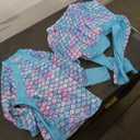 Girls Long Sleeve Rashguard Half Zip Swimsuits UPF 50 Two Piece Swim Sets with Hairband 11-12y, Mermaid