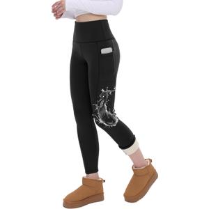 CAMPSNAIL Fleece Lined Leggings Women Water Resistant - Thick Thermal Warm High Waisted Pants with Pockets for Winter Snow (Small, Black)