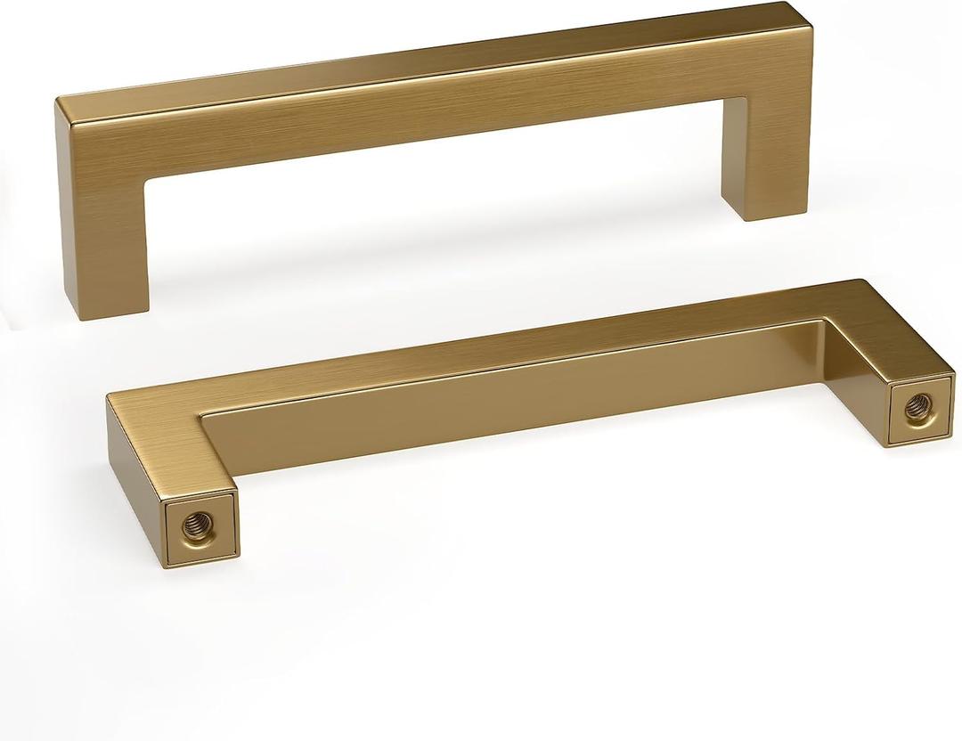 goldenwarm 5 Pack Champagne Bronze Cabinet Pulls Bronze Drawer Pulls 4 Inch Kitchen Cabinet Handles Champagne Gold Drawer Handles T Bar Square Hardware for Kitchen Bedroom Cupboard, 102mm Hole Center