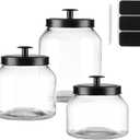 Clear Glass Kitchen Canister Set, Cookie Jar, Food Storage Container, Bathroom Jar with Metal Airtight Lid (Black)