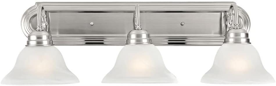 Design House Millbridge 3-Light Vanity Light, Satin Nickel Finish, Frosted Glass Shades, Dimmable, Bathroom Wall Fixture Design House, 517383