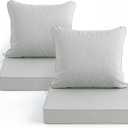 Summsun Patio Cushions for Outdoor Furniture, Faux Linen Water Resistant Backrest and Seat Cushion Set with Non-Slip Bottom, Straps, Removable Cover, 19 x 19 Inch, Light Grey, Set of 2, 2P/19*19+19*17 Inch