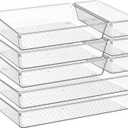 Criusia 8 Pack Drawer Organizer for Kitchen Gadgets, Large Clear Plastic Drawer Divider for Kitchen Accessories, Bathroom Organizers and Storage, Home Essentials for Makeup and Vanity Accessories