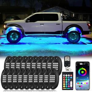 20Pods Segmented RGB LED Rock Lights Kit with APP/RF Remote Control, Upgraded Underglow Light Multi Zone Neon Underbody Lights Multi Color 12V Waterproof for Trucks Jeep UTV ATV Golf Cart Offroad SXS