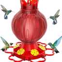 Hummingbird Feeders for Outdoors Hanging with Leak-Proof Base - 28oz Large Capacity Shatter-Resistant Hummingbird Feeder, Bottom Fill Wide Mouth Design & Ant/Bee Guards - Garden Decor (Red)