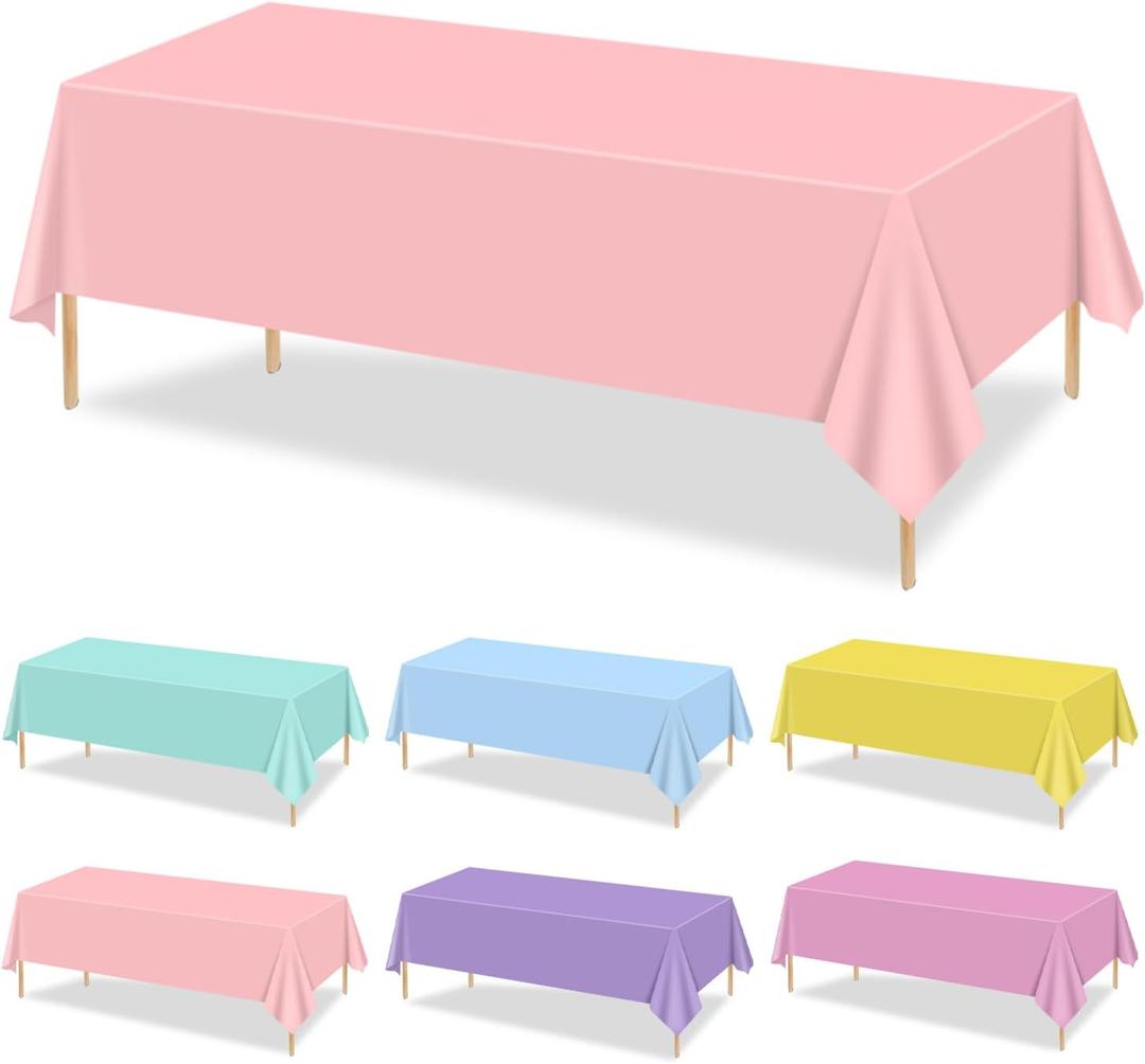 12 Pack Pastel Tablecloths, 87x51'' Ice Cream Colorful Plastic Disposable Rectangle Table Covers, Pastel Rainbow Mix Color Decorations for Birthday, Rainbow Party, Ice Cream Themed Party, Baby Shower