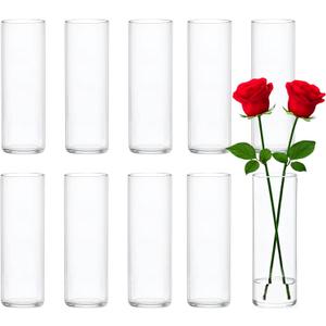 10 Pack Glass Cylinder Vases, 8 Inch Small Clear Cylinder Flower Vase Floating Candle Holders Glass Vases for Centerpiece Table Party Home Wedding
