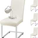 PU Leather Dining Chair Covers Removable 100% Waterproof Chair Covers for Dining Chairs Set of 4, Stretchy & Soft High Back Kitchen Chairs Cover Protectors (Cream)