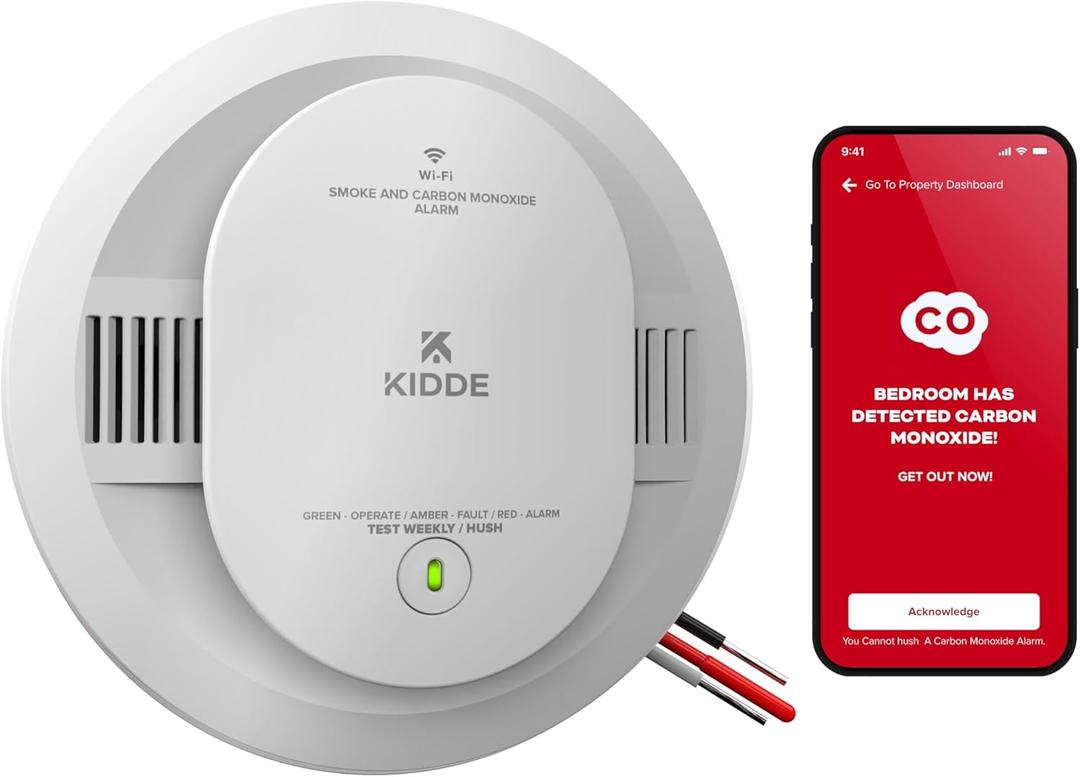 Kidde Hardwired Kidde App Enabled Smart Smoke and Carbon Monoxide Detector, AA Battery Backup, Voice Alerts, Interconnected Alarm, Manufacturing Date 02/02/2026
