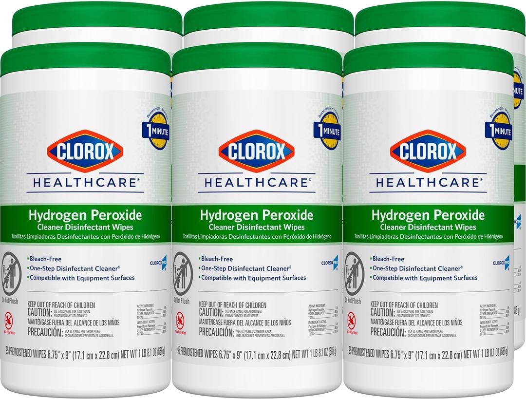 Clorox Healthcare Hydrogen Peroxide Cleaner Disinfectant Wipes, 6.75" x 9", 95 Count, Pack of 6
