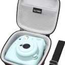 LTGEM Case Compatible with Fujifilm Instax Mini 12/11 / 10/9 / 8/7 / 7+ Instant Camera and FUJIFILM Instax Mini Instant Film with Shoulder Strap, Black(Case Only)