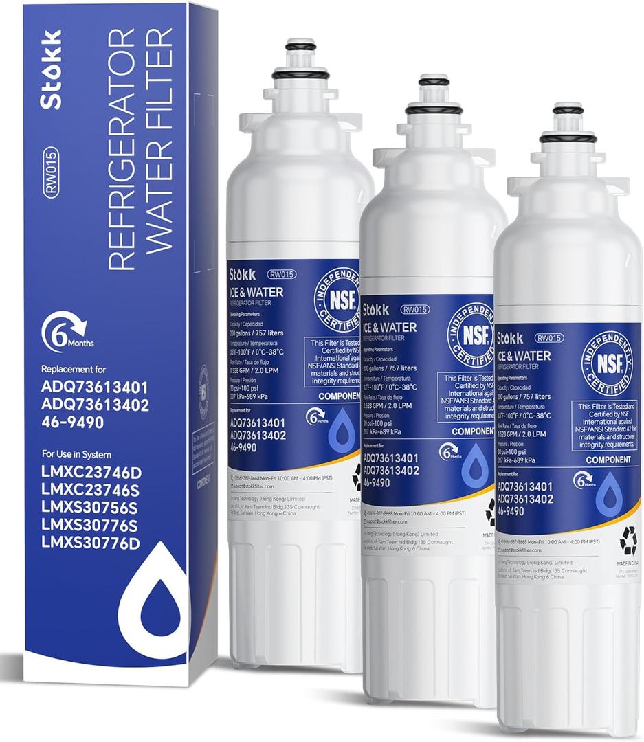 Stokk LT800P ADQ73613401 Refrigerator Water Filter Replacement Cartridge Compatible with LG ADQ73613408, ADQ75795104, Kenmore 9490, 46-9490, LSXS26326S, LSXS26366S, LMXS30776S, NSF42, 3 Combo (3 Pack)