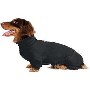 Dachshund Dog Turtleneck Sweater, Adjustable Polo Collar with Zipper, Four-Legged Warm Double Fleece, Stretchy Clothes for Mini Dachshunds (Black, X-Large)