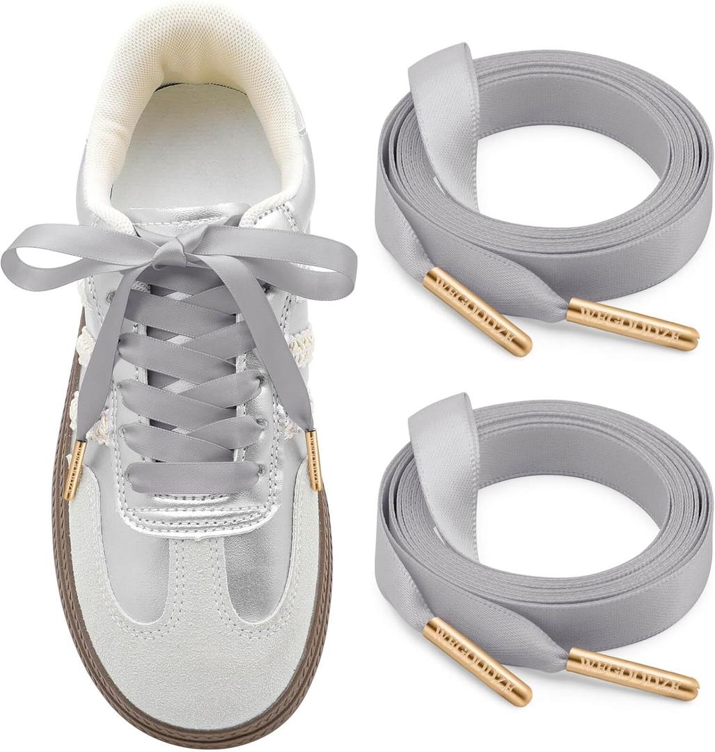 Satin Shoe Laces for Sneakers: 2 Pairs 1 CM Wide Silk Ribbon Shoelaces