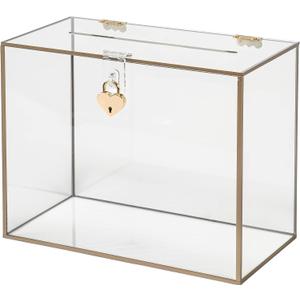 Red Co. 10.5 x 8.5 Clear Acrylic Wedding Card Box with Golden Frame and Heart Shaped Lock