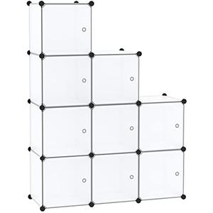 C&AHOME Cube Storage Organizer with Doors, 9-Cube Shelves, Closet Cabinet, DIY Plastic Modular Bookshelf Ideal for Bedroom, Living Room, 36.6”L x 12.4”W x 36.6”H White USBTM3009B-DOOR