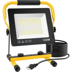 120W Led Work Light, 12000LM Portable Work Light with 16.4FT Cord, 6500K IP66 Waterproof Flood Lights for Outdoor Indoor Job Site Workshop Flood Lights, Gifts for Him