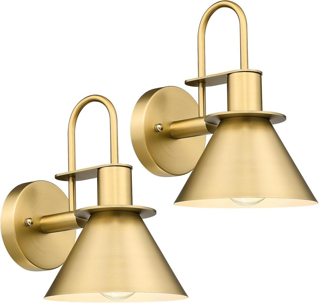 Wall Sconces Set of 2, HWH 1-Light Gold Bathroom Light Fixtures, Modern Barn Wall Lamp with Metal Shade, Indoor Wall Sconce Lighting for Bedroom Kitchen, Gold Finish, 5HZG56B-2 BG, Medium