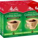 Melitta #4 Cone Coffee Filters, Natural Brown, 100 Count (Pack Of 6), 600 Total Filters - Fits all 8-12 Cup Cone Coffee Makers and Pour-Overs, Compostable, Tear-Resistant