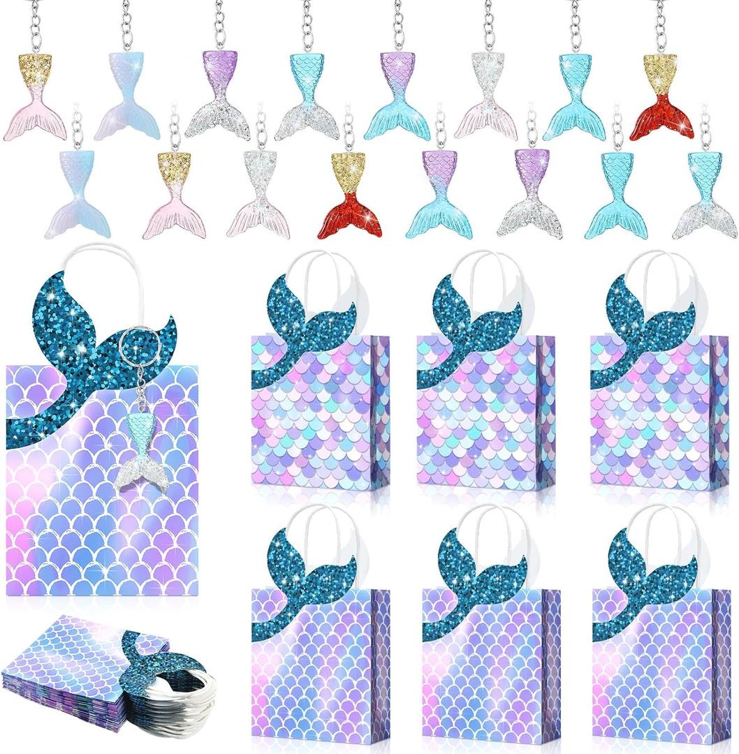 32 Pcs Mermaid Party Favors Bags Set 16 Packs Mermaid Gift Bag 16 Pcs Tail Keychains Baby Shower Party Favors for 16 Girls, Stylish 32 Pcs Mermaid Party Favors Bags Set 16 Packs Mermaid Gift Bag 16 Pcs Tail Keychains Baby Shower Party Favors for 16 Girls, Stylish