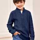Toddler Boys' Girls' Cable Knit Pullover Sweater Quarter Zipper Long Sleeve Fall Winter Knitwear Outfit (18-24 Months, Navy Blue) 90