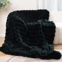 Super Comfort Oversized Warm Thick Bubble Luxury Plush Rabbit Faux Fur Throw Blanket, Fluffy Blanket,Soft Cozy Blanket for Couch Chair Bed Sofa Living Room (Black, 60inX80in)