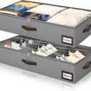 OIAHOMY 2 Pack 53L Under Bed Storage with Adjustable Dividers, 6" Low Profile Underbed Storage Bins for Comforters & Clothes, Save Closet Space with Clear View Lid & Reinforced Handles, Grey