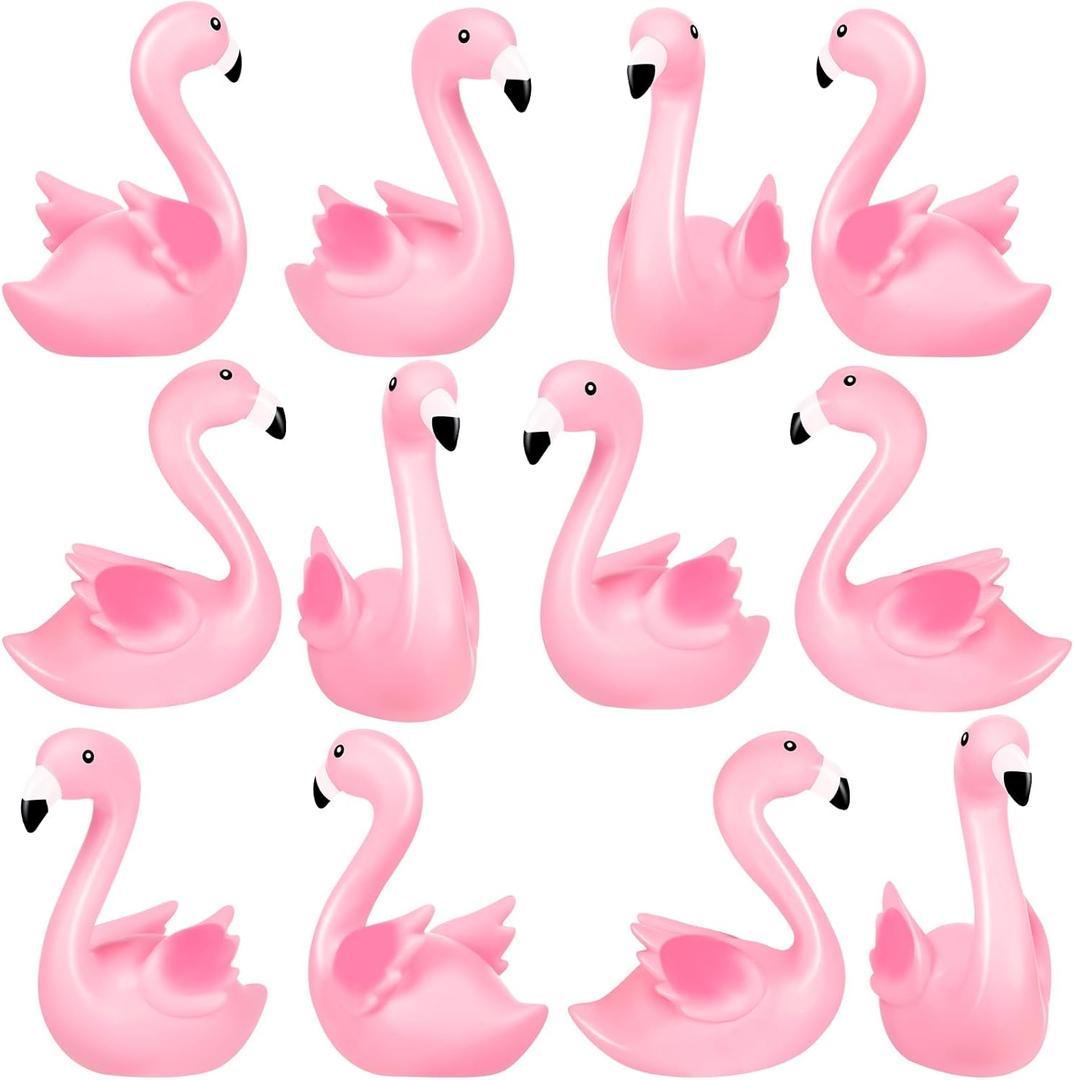 Pink Flamingo Rubber Duckies, 12PCS Bulk Flamingo Bath Toys for Kids Small Flamingo Rubber Duck Cake Decorations, Classroom Prizes