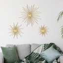 3 Pack Gold Sunburst Mirrors for Wall Decor Circle Flowers Mirrors Decorative Gold Hanging Wall Art Flowers Mirror for Home Living Dinning Room Bedroom Bathroom Boho Decoration(Cute)