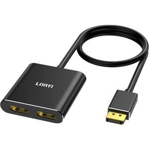Displayport to Dual DisplayPort Splitter Adapter,4K60Hz MST Displayport hub 1 in 2 Out Display Port for Dual Monitors,DP1.4 Display Port Splitter for Desktop, Laptop,Extend Display