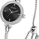 Petite Bracelet Watch for Women, Gifts for Girlfriend Diamond Dress Analog Watch Waterproof Silver Bracelet (Round - Silver Black)