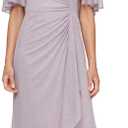 S.L. Fashions Womens Glitter Mesh Stretch Dress W/Shoulder Embellishment Formal Long Gown, (Petite and Regular Sizes) (8, Mauve)
