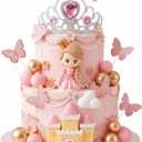 24Pcs Princess Castle Cake Topper Princess Cake Decorations with Crown Cake Topper for Princess Birthday Party Supplies