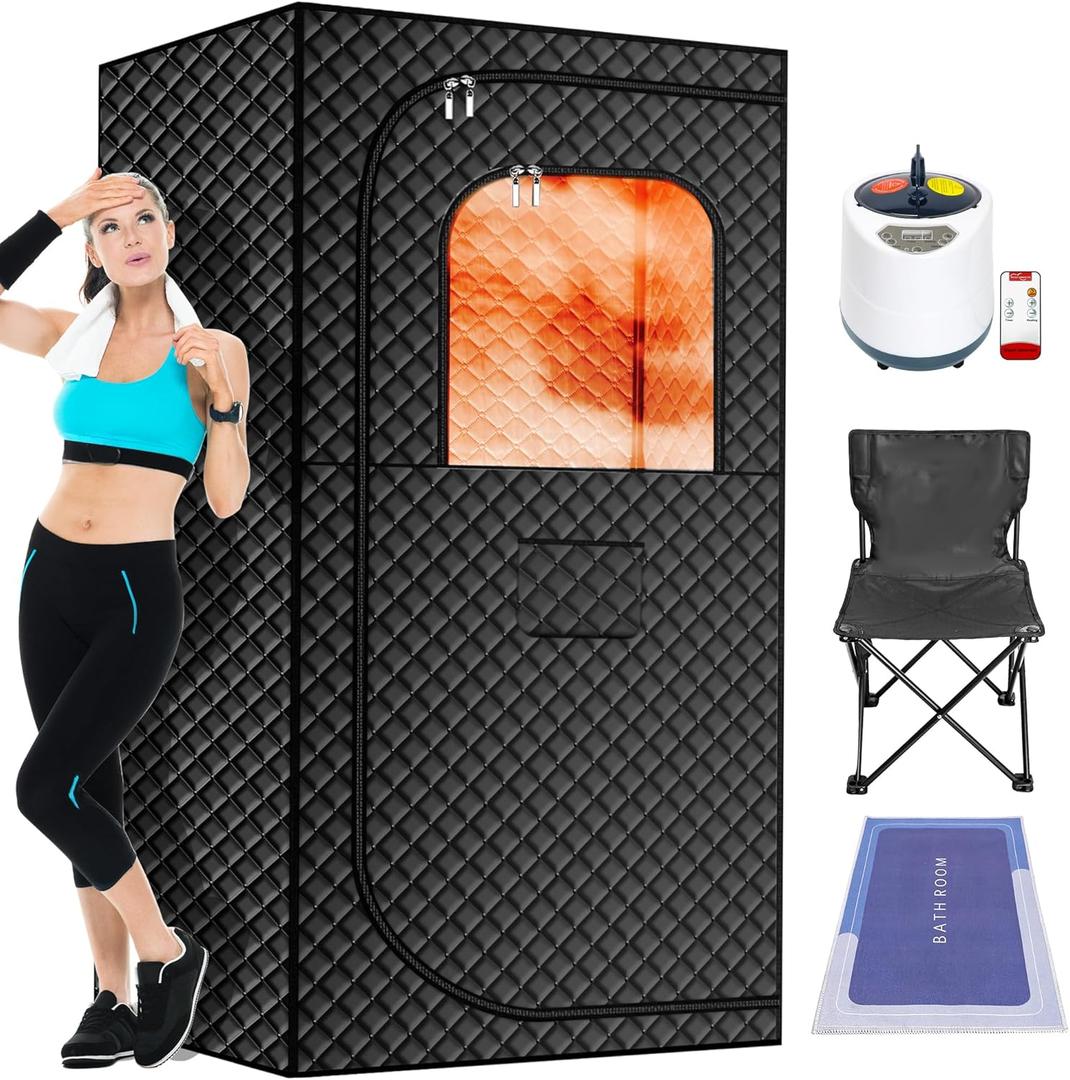 MIXC Portable Steam Sauna Box, Portable Sauna for Home, Person Sauna Tent Sauna Box at Home Spa with 2.6L & 1500W10%, Remote Control, Folding Chair, Home Sauna for Gym,Pilates,Garage,Hot Tub