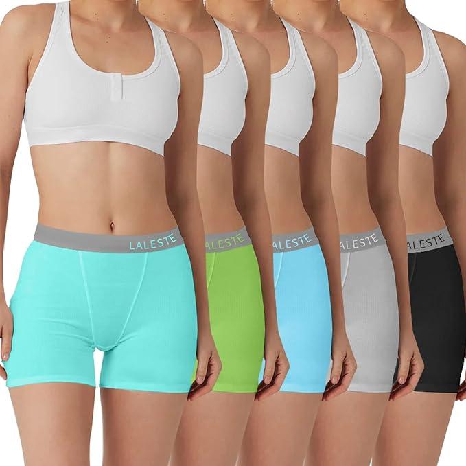 LALESTE Women Cotton Boxer Briefs 3" Inseam Boy Shorts Underwear Anti Chafing Shorts 5 Pack M