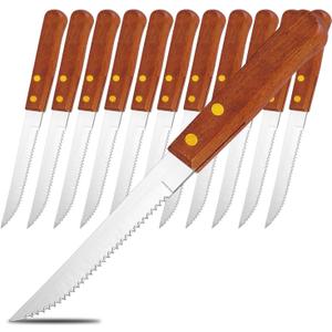 Steak Knives Set of 12, Wood Handle Stainless Steel Steak Knife Set, Serrated Steak Knives, Gifts for Home, Restaurant, Parties, Wedding, Camping