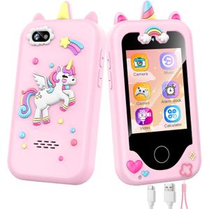Kids Smart Phone for Girls, Christmas Birthday Gifts for Girls Age 3-10,Kids Toys Cell Phone, Toddler Learning Play Toy Phone with Dual Camera, Game, Music Player (Light Pink)