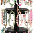 Pinzoveco Bracelet Holder, 3 Tier Wooden Rotating Bracelet Display Stand, Tree Stand Vendor Booth Display with Advertising Board, 36 Hooks for Bracelet, KeyChain Display Stands for Selling, Black (Patent Pending)