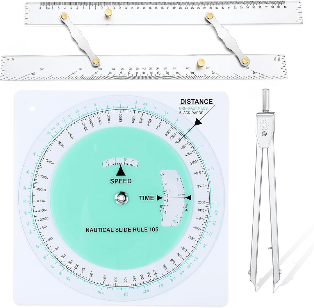 3 Pcs Marine Navigation Kit, Basic Navigation Set Include 18" Marine Parallel Ruler with Clear Scales, 8" Diameter Nautical Plotter Protractor, 6" Fixed Point Divider for Boat Accessories