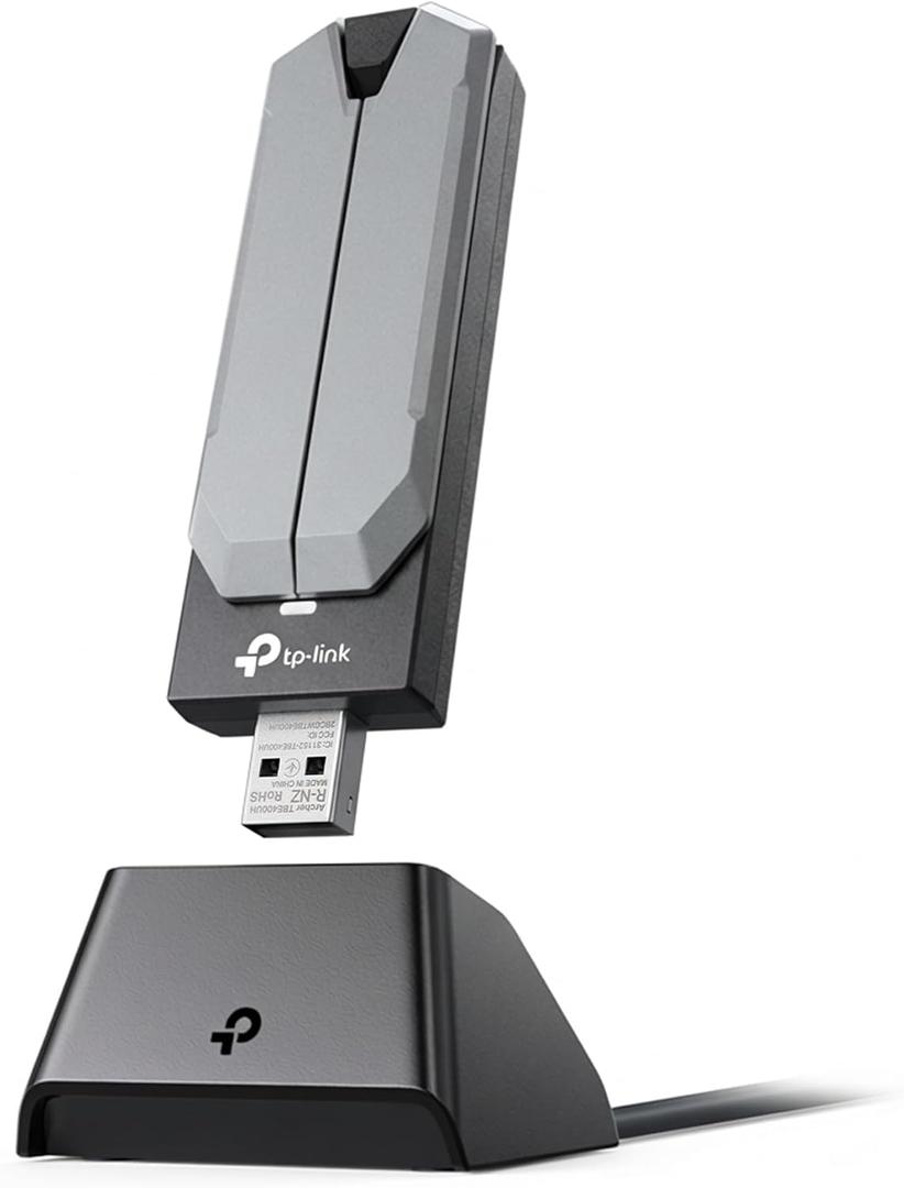 TPLink BE6200 TriBand WiFi 7 Wireless USB 3.0 Adapter Archer TBE401UH | WiFi Adapter for Desktop PC | Supports Windows 11,10 | 2 x High Gain Antennas | 6GHz, 4KQAM, 160MHz, WPA3 | Secure by Design