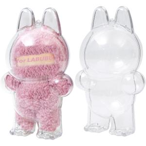2 x Protective Case for LABUBU, Clear Display Case with Keychain, (Doll Excluded, 1PCS Style A Standing)