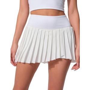 Pleated Tennis Skirts for Women with Shorts Pockets Mini Side Slit High Waisted Athletic Golf Workout Skirt Skort (White, M)