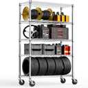 Steel Storage Shelving 5-Tier Utility Shelving Unit with Wheels, Steel Organizer Wire Rack for Home,Kitchen,Office,Garage,17.7" D x 47.2" W x 76.7" H-Chrome