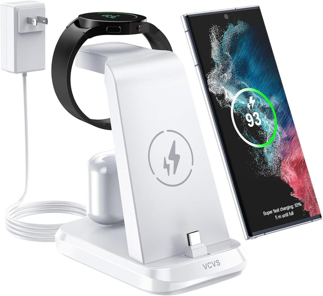 VCVS 36W USB C Super Fast Charging Station for Samsung Phones Watches Earbuds, 3 in 1 Charger for Samsung Galaxy Watch Ultra/7/6/5/4/3, Galaxy S24/S23/S22/21/20,Note20/10,Z Fold/Flip 5/4,USB-C Buds (White)