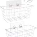 Hanging Kitchen Baskets For Storage Adhesive Small Wire Storage Baskets No Drilling Wall Mounted Shelf for Kitchen Pantry Room Cabinet Bathroom, 2 PACK, White