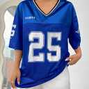 QJQ Jersey Shirts for Women V Neck Number Half Sleeve Graphic T-Shirts Football Soccer Tee Y2K Oversized Streetwear Top (L)