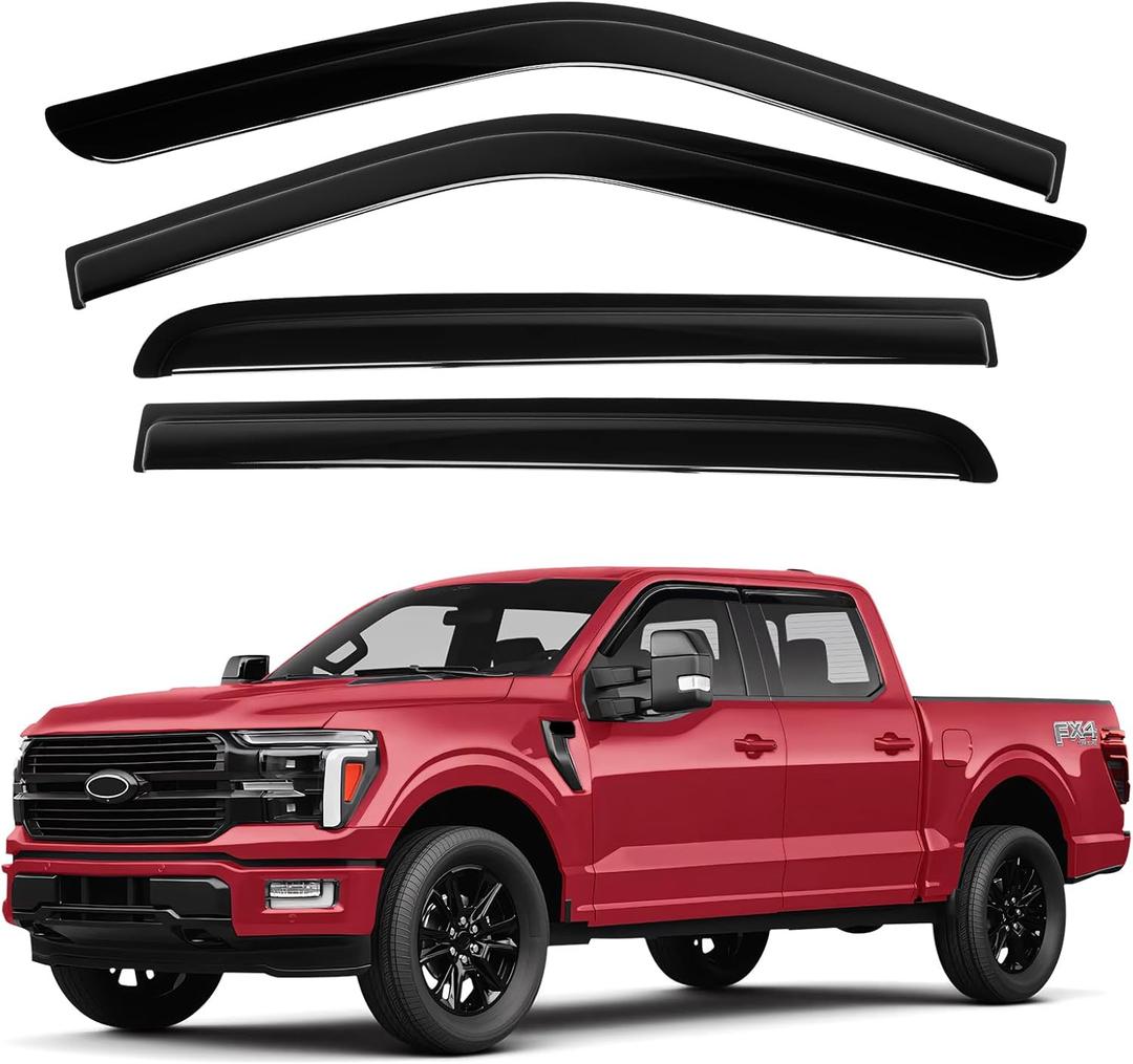 Canvcle Window Visors Rain Guards for 2015-2025 2026 Ford F150 SuperCrew/2017-2026 F250/F350/F450/F550/Super Duty Crew Cab, Tape-On Side Window Wind Deflectors Vent Visors Rainproof Accessories