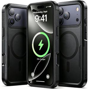 for iPhone 17 Pro Case, Heavy Duty Protection, 2-Layer Military Grade Drop Protection, Compatible with MagSafe Shockproof Cover Rugged Durable Phone Case for iPhone 17 Pro (6.3”) Black