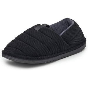 Quilted Corduroy House Slippers for Men, Indoor Mens Slippers with Rubber Soles, Slip On House Shoes (10-11, Black)