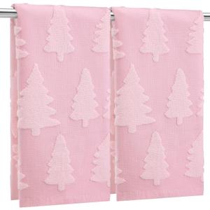 Breling 2 Pcs Christmas Hand Towels Pink Christmas Trees Bathroom Decorative Towels 100% Cotton Absorbent Jacquard Weave Bath Decor Winter Holiday Bathroom Decor Xmas Gifts 13.7''x29.5''